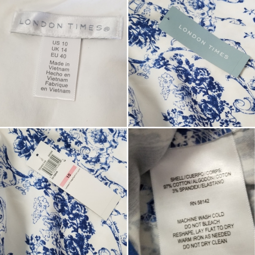 🆕️⬇️London Times Blue & White Border Floral Paisley Shift Dress - Picture 8 of 8